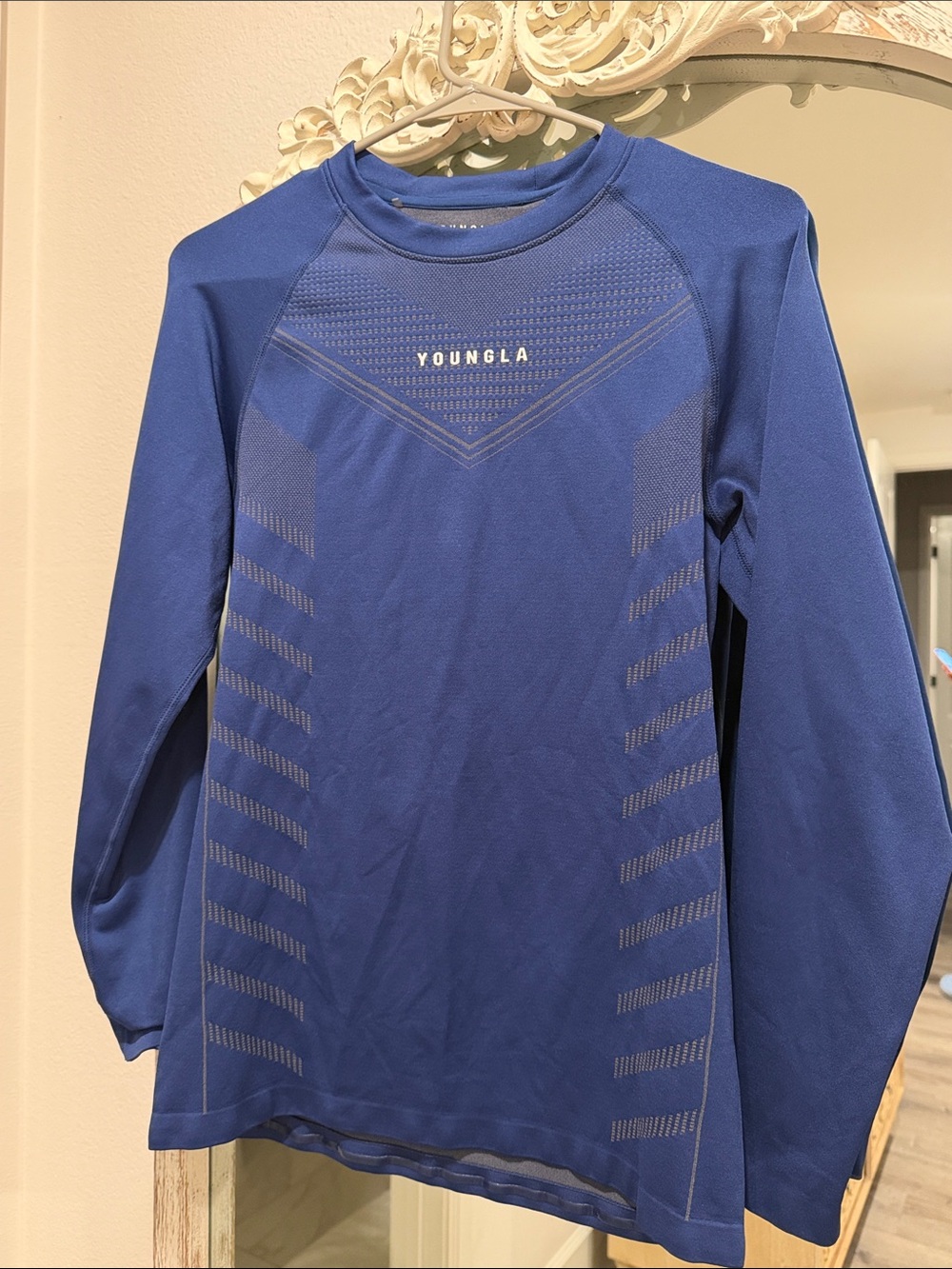 MENS Young LA compression Long Sleeve Athletic Top in Royal Blue.